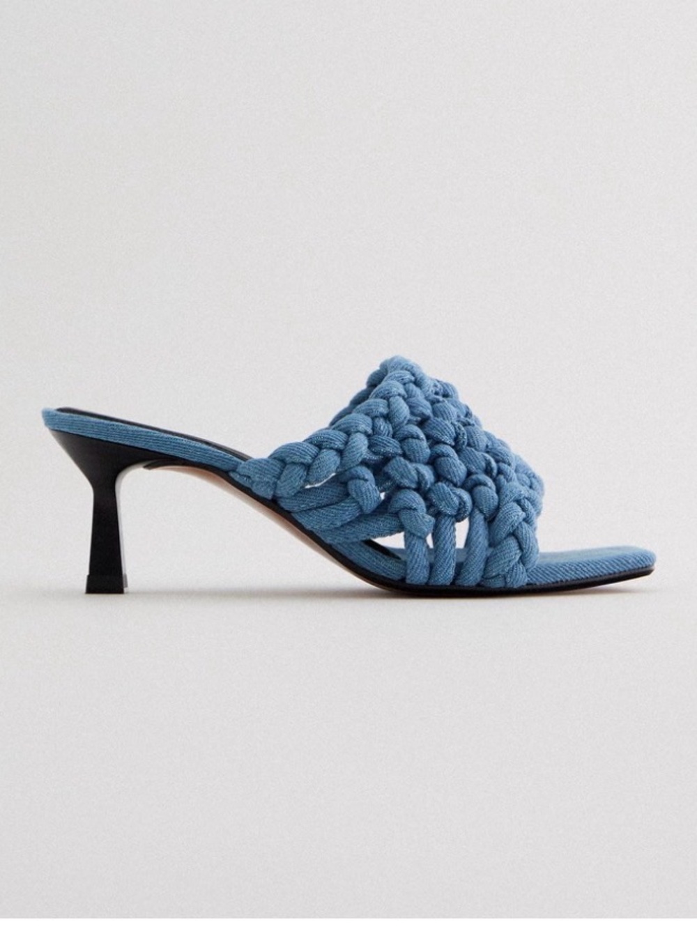 Zara Braided Denim Blue Kitten Heel Mule